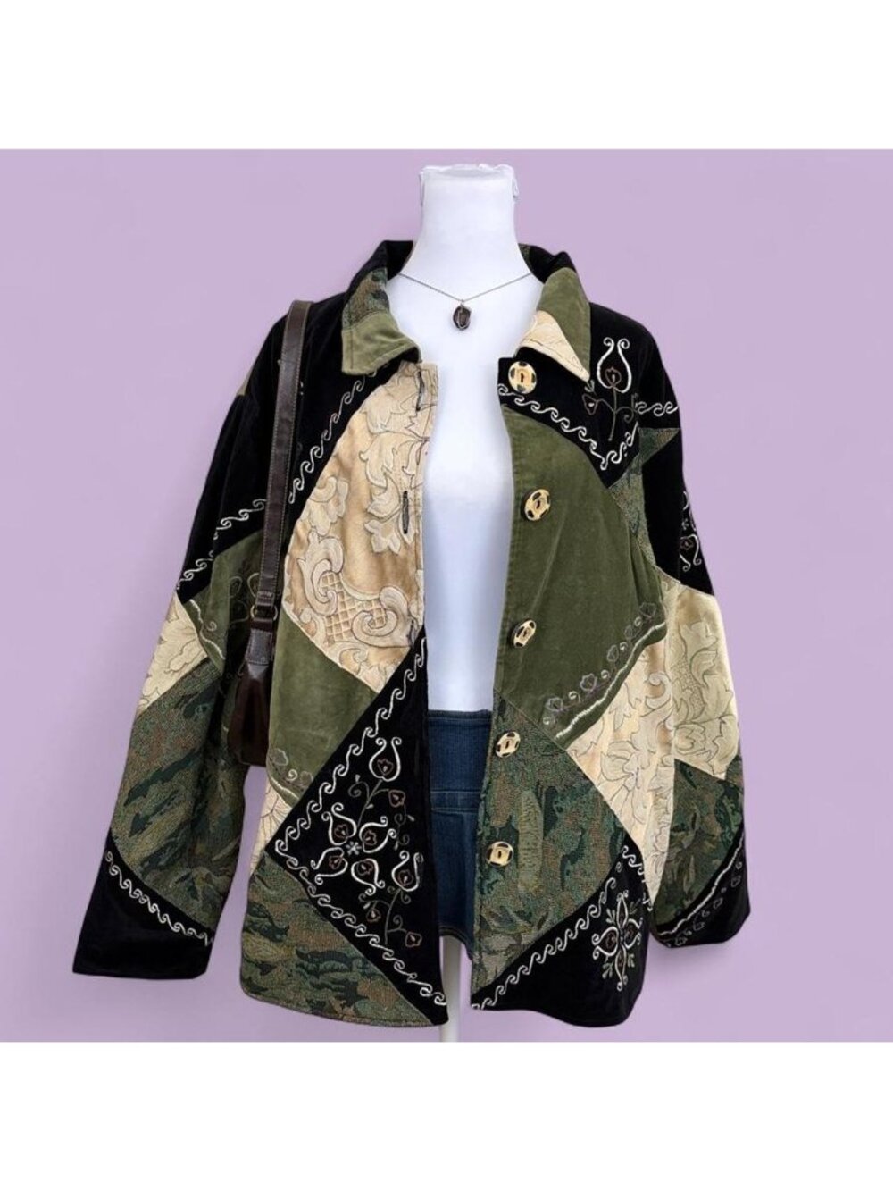 90s patchwork plus size boho jacket